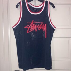 NWT Stussy Black Mesh Tank with Red Accents size L large